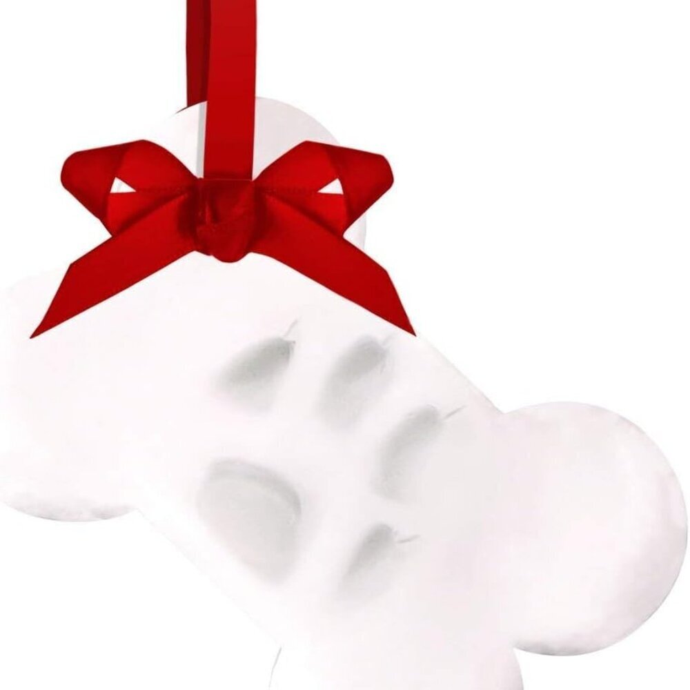 Christmas Pet Paw Print Bone Ornament, Pet Holiday Decor, Dogs or Cat Pawprint C